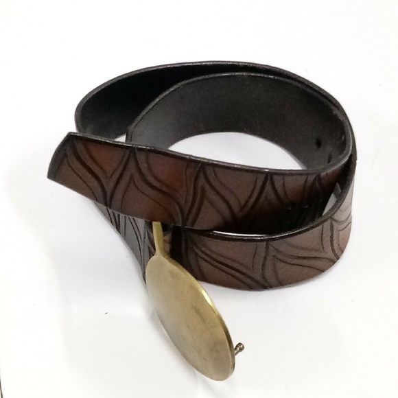 Distressed Genuine Leather Solid Brass Belt - Picture 1 of 8